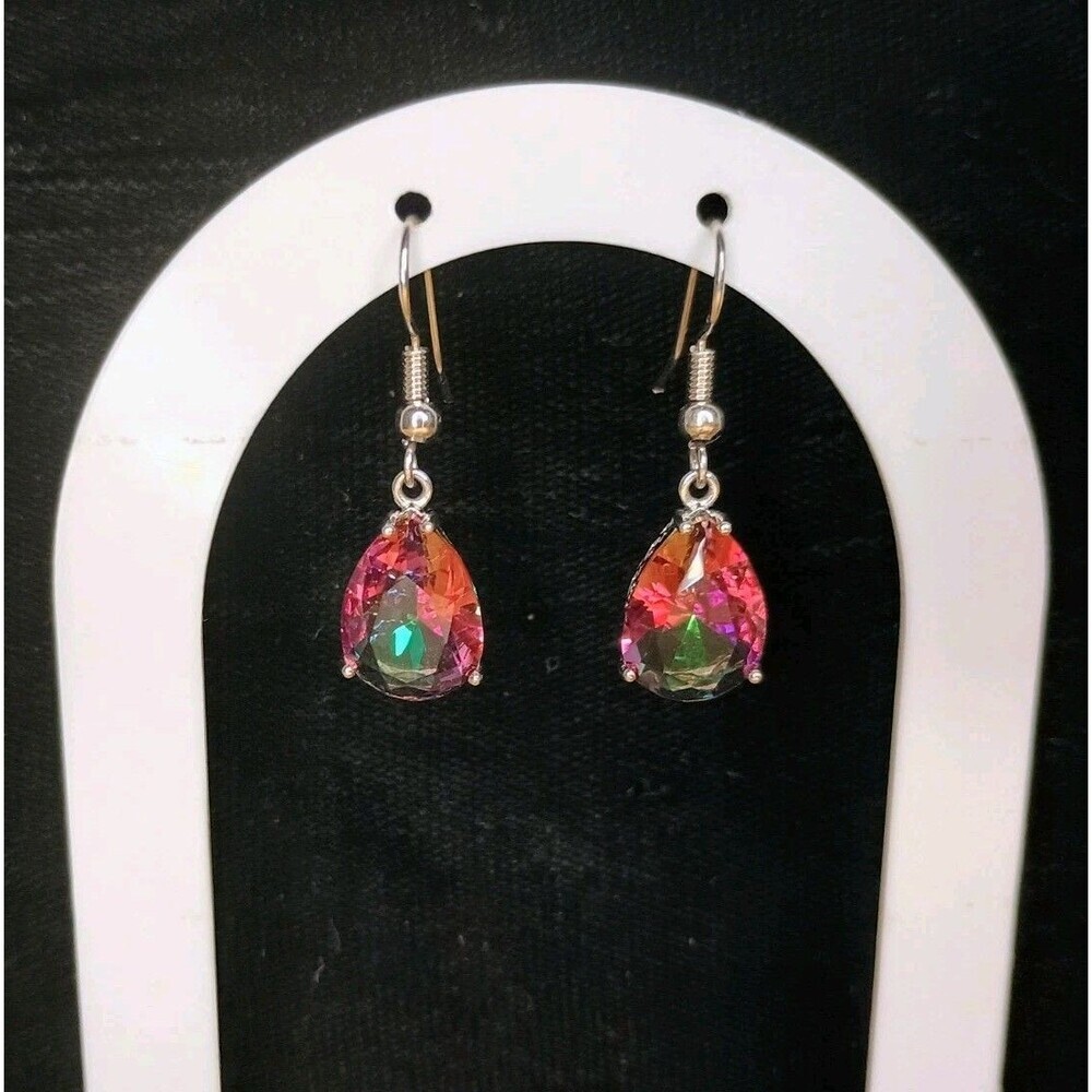 Stamped 925 Mystic Rainbow Quartz Earrings Sterling Silver